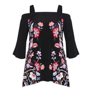 AVENUE Kiara Cold Shoulder Plain Top Black Ruby size 16